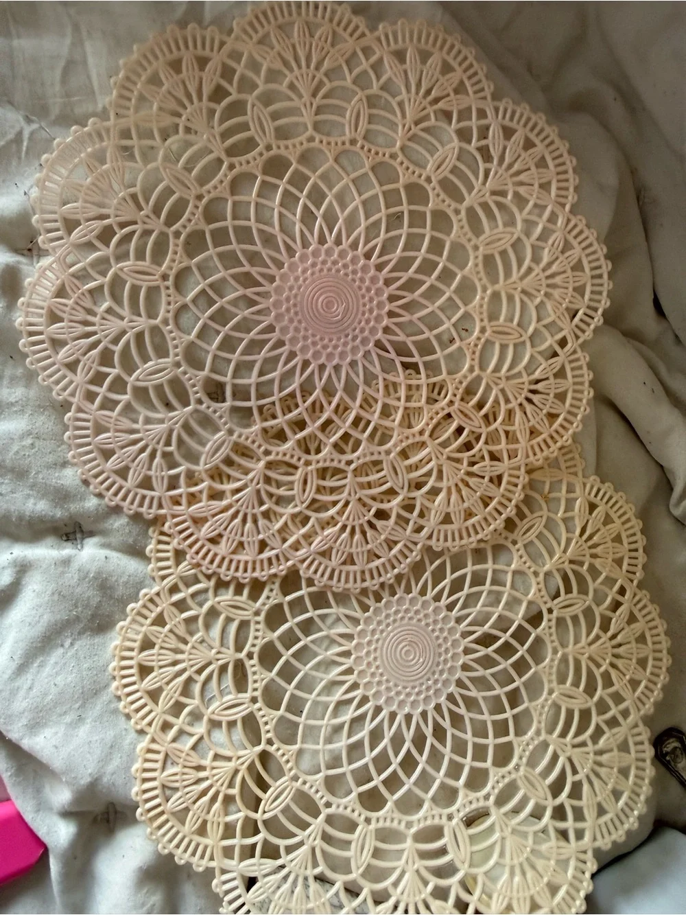 Vintage Pastel Plastic Lace Doilies Placemats Coasters Mixed Set